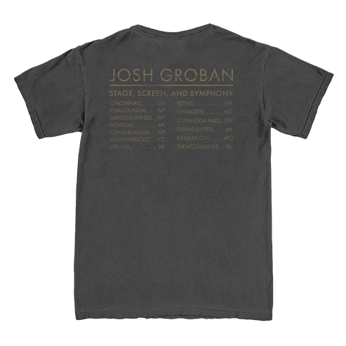Symphony tour dates from Josh Groban on the back of a grey tee